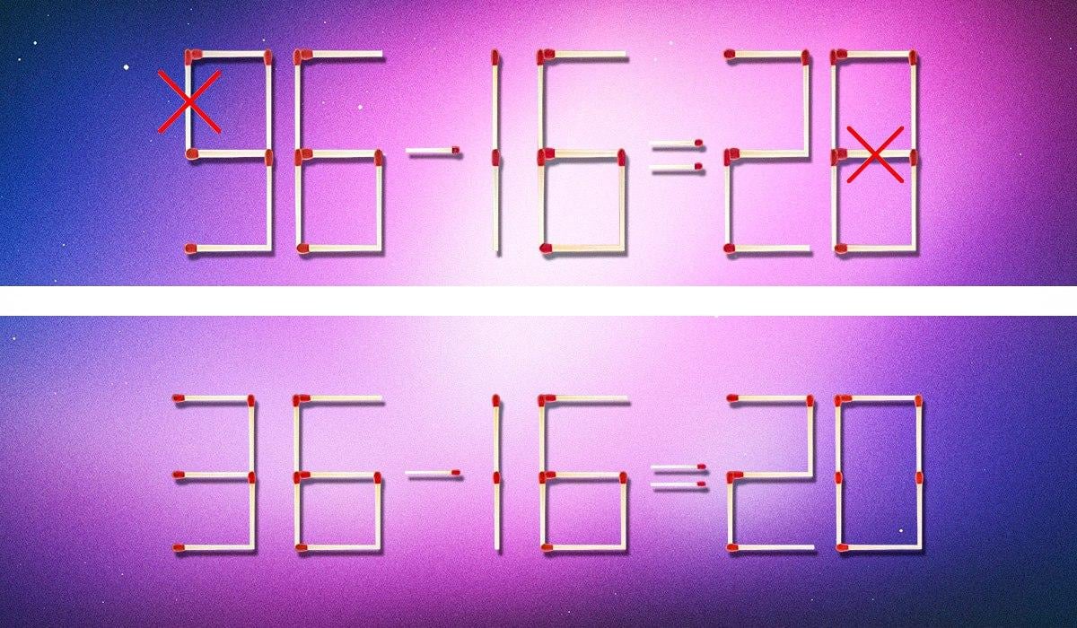 Det er nødvendigt at strege 2 tændstikker over for at gøre ligheden korrekt: et puslespil for genier